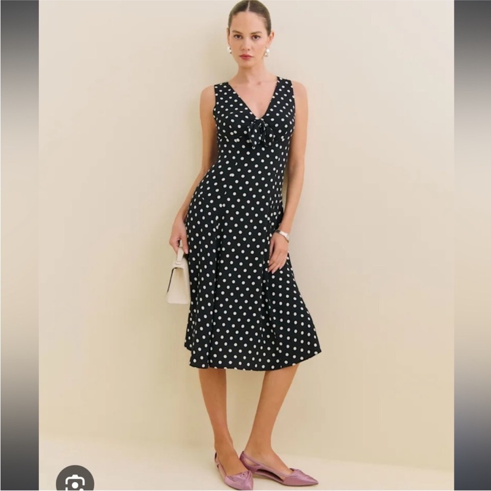 Reformation Adela Polka Dot Midi Dress Black - Size 4